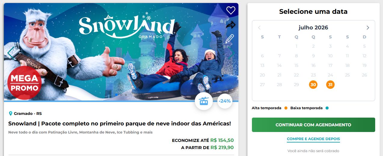 Oferta do Snowland com desconto no Tchê Ofertas